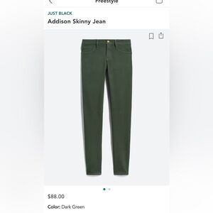 Just Black Addison Skinny Jean Dark Green Size 12